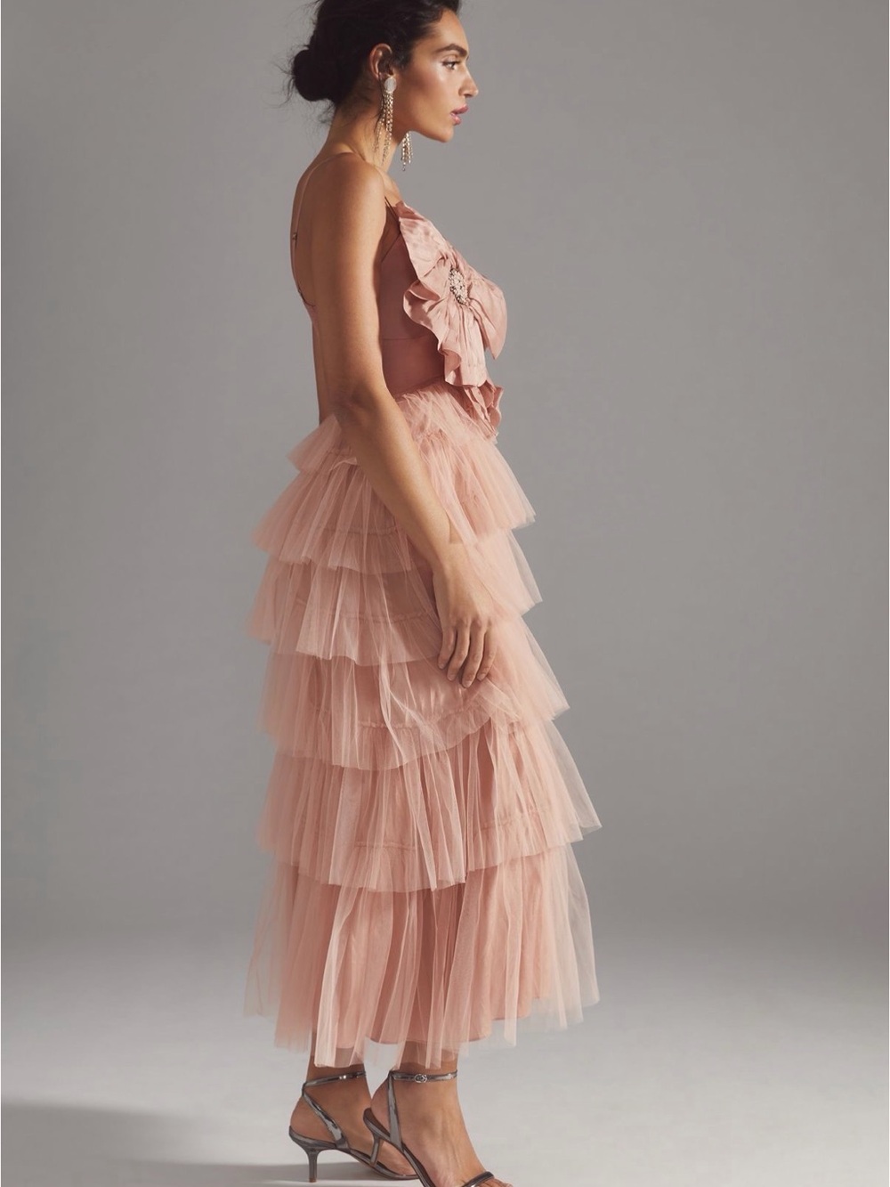 NWT Anthropologie Kavita Bhartia Rosette Tiered Tulle Gown - champagne pink - Picture 8 of 8